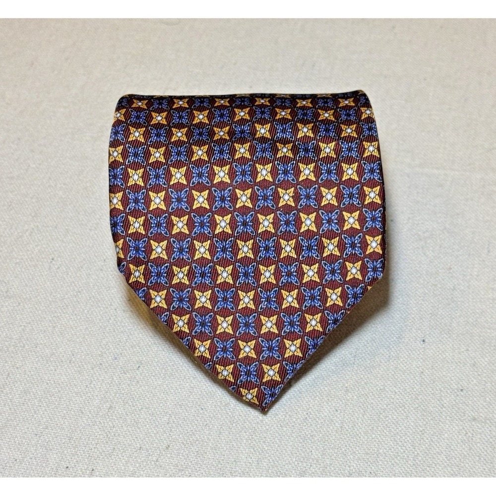 J.Z. Richards Silk Tie Mens OS Burgundy Blue Geometric Medallion Handcrafted USA